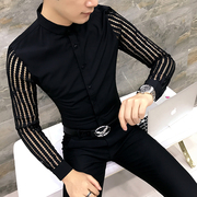 青年男装个性镂空英伦长袖，衬衫韩版修身发型师帅气薄款衬衣潮夜店