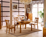 实木橡胶木餐桌椅组合跳台功能台 可伸缩1.38米1.5米 升降台圆桌