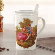 欧式创意大容量咖啡杯水杯陶瓷带盖带勺欧式小奢华茶杯马克杯杯子