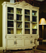 欧式实木书柜定制仿古象牙白做旧开放漆艾特利雕花酒柜玻璃装饰柜