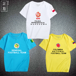 俄罗斯世界杯足球服男女短袖，t恤h组波兰哥伦比亚塞内加尔球迷服