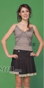 单件裙装5176:加大码啡色镶边包款膝上裙，(麦网产品)