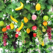 仿真水果藤条大葡萄叶子，假蔬菜装饰苹果桔子，绿叶植物藤蔓管道吊顶