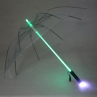 网红雨伞ins透明中棒发光创意伞舞台道具晴雨两用长柄LED发光伞
