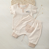 婴儿彩棉衣服宝宝纯棉夏装，七分哈伦裤子套装，套头条纹短袖t恤