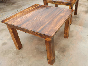 实木方桌餐桌火烧木方桌碳化木休闲桌打牌桌饭店农家乐桌椅