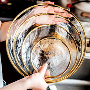 北欧金边水果盘子轻奢餐具创意，套装玻璃盘家用沙拉碗汤碗餐盘碟子