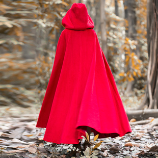 冬装加厚披风外套文艺大红色巫师，帽大摆超长款，斗篷毛呢复古大衣女
