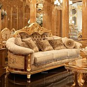 别墅定制欧式实木雕花布艺沙发客厅奢华沙发意大利金箔古典沙发