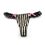 欧美黑白条纹莫代尔镂空蕾丝飞边，性感低腰粉色蝴蝶结可爱女生内裤