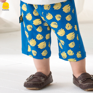 断码黄色小鸭男童裤子1-3岁宝宝，短裤薄款针织，棉透气七分裤子