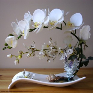手感仿真蝴蝶兰套装假花，盆栽装饰花中式餐桌，家居客厅玫瑰摆件花艺