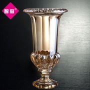 高级感轻奢欧式玻璃花瓶透明高脚大号装饰摆件，水培插花富贵竹器皿