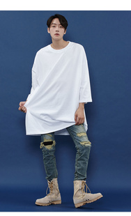 男简约t恤韩2015mp个性时尚，超长款短袖，七分袖打底衫可定制