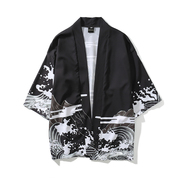 日系复古暗黑浮世绘道袍开衫和服男女，中国风宽松七分袖衬衣外套潮