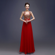 红色晚礼服裙2024女伴娘平时可穿高级感轻奢，小众高端宴会订婚聚会
