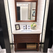 简约现代中式橡木浴室柜美式乡村洗手台盆镜柜组合欧式实木卫浴柜