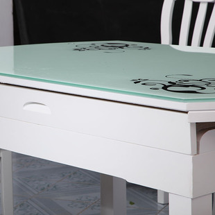 实木餐桌钢化玻璃餐桌可伸缩推拉餐桌圆桌白色烤漆客厅家具饭桌