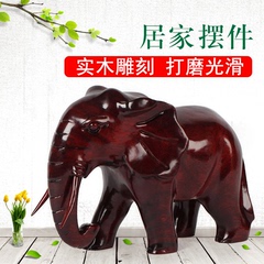 红木大象摆件一对 实木雕刻工艺品 玄关客厅木质小象动物装饰摆设