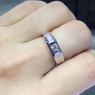 白18k金铂金(金铂金)男钻戒，钻石男戒指环，结婚订婚求婚情侣对戒正