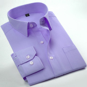 2024春季商务正装衬衫男长袖青年，职业工装纯紫色新郎伴郎结婚装白