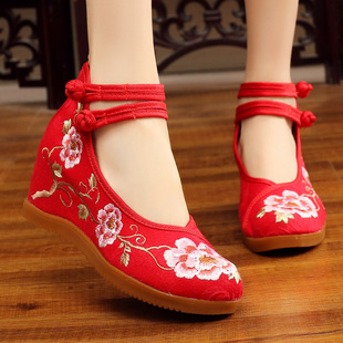 中式婚鞋古风布鞋老北京布鞋内增高跟红色新娘婚鞋秀禾鞋汉服婚鞋