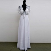 九九新白色V领蕾丝半透明修身性感飘逸新娘齐地礼服腰围2尺1HH906