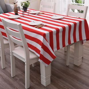 红白色条纹宜家桌布高档帆布加厚地中海蓝白茶几盖布
