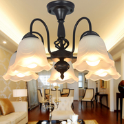 欧式复古铁艺吊灯简约美式客厅半吸顶灯 田园现代卧室餐厅LED灯具