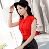 韩版春夏韩国女雪纺衫，无袖百搭宽松大码女装雪纺衬衫红色上衣