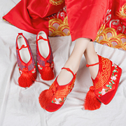 中式婚鞋布鞋女绣花鞋内增高绣花鞋千层底布鞋女红色鞋秀禾鞋婚鞋