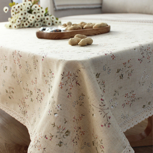 栗茧棉麻桌布布艺田园小碎花，蕾丝印花素色，餐桌台布茶几桌布盖巾