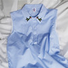 蓝白条纹无袖衬衫女夏纯棉，刺绣花衬衣宽松大码翻领上衣打底衫百搭