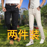 休闲裤男直筒男裤男士夏季长裤子，米白色个性，英伦潮流上班白领2018
