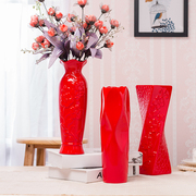 30cm中国红陶瓷花瓶摆件 结婚花瓶红色 玉质瓷喜庆新房送礼可装水