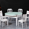 实木餐桌钢化玻璃餐桌可伸缩推拉餐桌，圆桌白色烤漆客厅家具饭桌