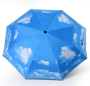 创意韩国蓝天白云伞遮阳伞，晴雨伞折叠两用黑胶，男女太阳伞防晒天空