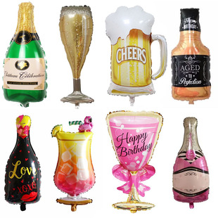 铝膜生日酒瓶气球装饰香槟杯结婚礼庆典，新年布置威士忌椰子树汽球
