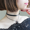 韩版原宿黑色脖颈带 女 复古双层几何吊坠项圈个性短款锁骨链颈链