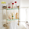 浴室置物架水晶镀金色玻璃置物架，两层带毛巾架，卫生间收纳架轻奢风