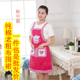 加厚围裙老粗布韩版厨房，围裙背带无袖，围腰防油防污可爱卡通围裙