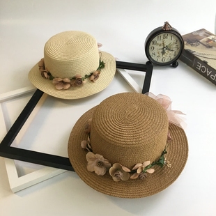 草帽女夏季出游亲子帽母女花环防晒遮阳帽韩版可折叠沙滩帽