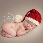 新生儿摄影帽子道具欧美圣诞节风格毛线编织帽子满月百天宝宝帽子