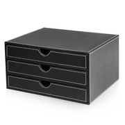 商友 皮革桌面文件柜两/三层A4抽屉式桌面收纳盒 办公室用品商务