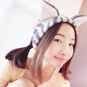 日本版立体猫咪耳朵可爱束发带洗脸化妆发箍包头巾炎亚纶同款