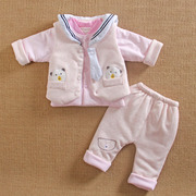 女宝宝装外穿5八6一12个月3婴儿服0春秋薄夹棉衣分体款三件套装季