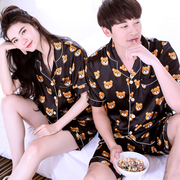 夏季韩版冰丝绸情侣睡衣短袖短裤可爱男女士纺真丝家居服两件套装