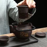 宜兴紫砂茶具大号提梁壶，过滤内胆泡茶壶大容量，茶壶洋桶壶酒店用品