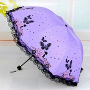 晴雨伞小清新太阳伞，三折叠黑胶防晒防紫外线，两用伞韩国女士蕾丝花