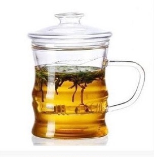 耐热玻璃杯三件式透明过滤内胆，花茶杯带盖办公水杯子茶具茶壶